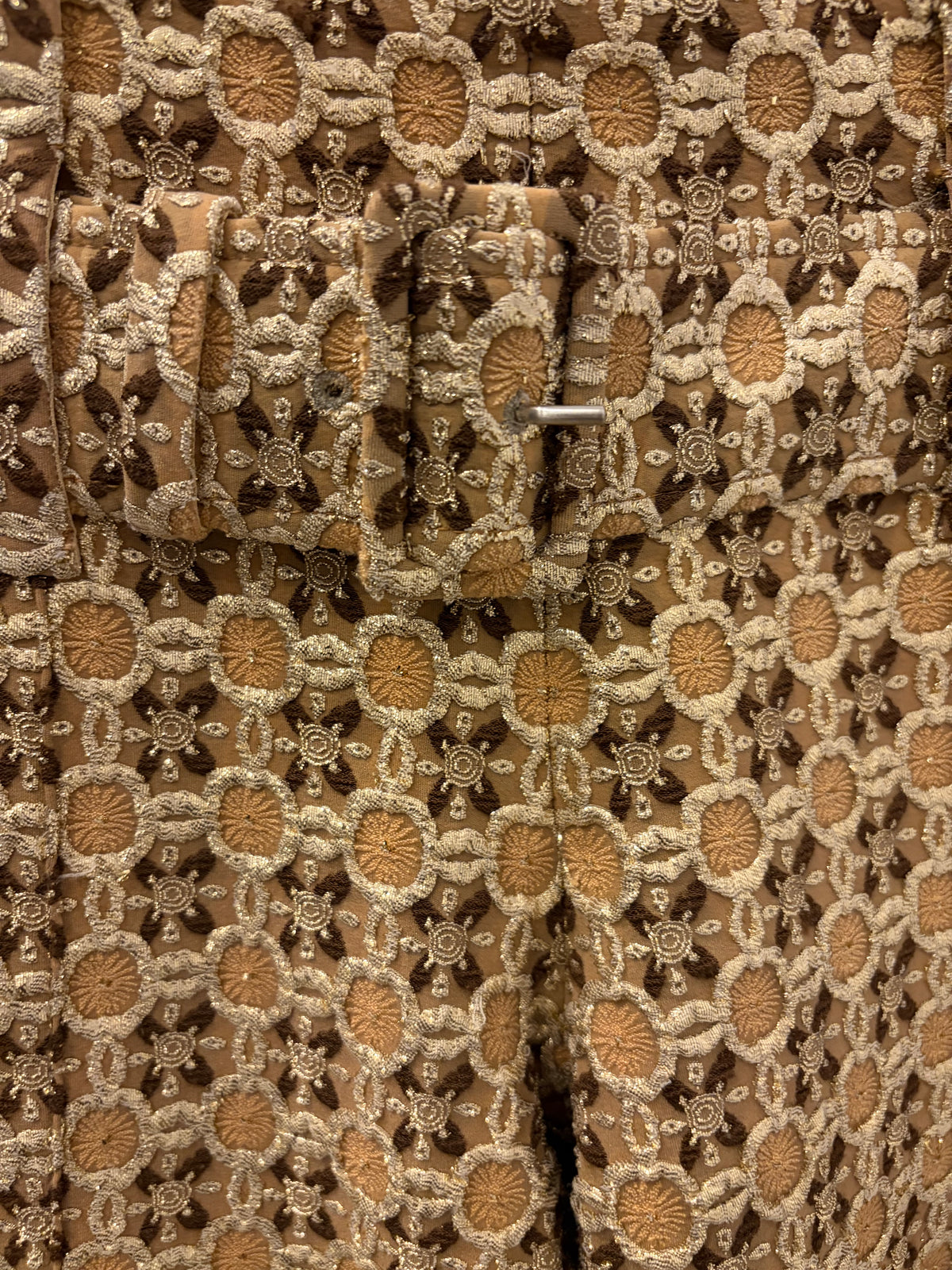 44 Prada Gold Floral Embroidered Trousers with Belt