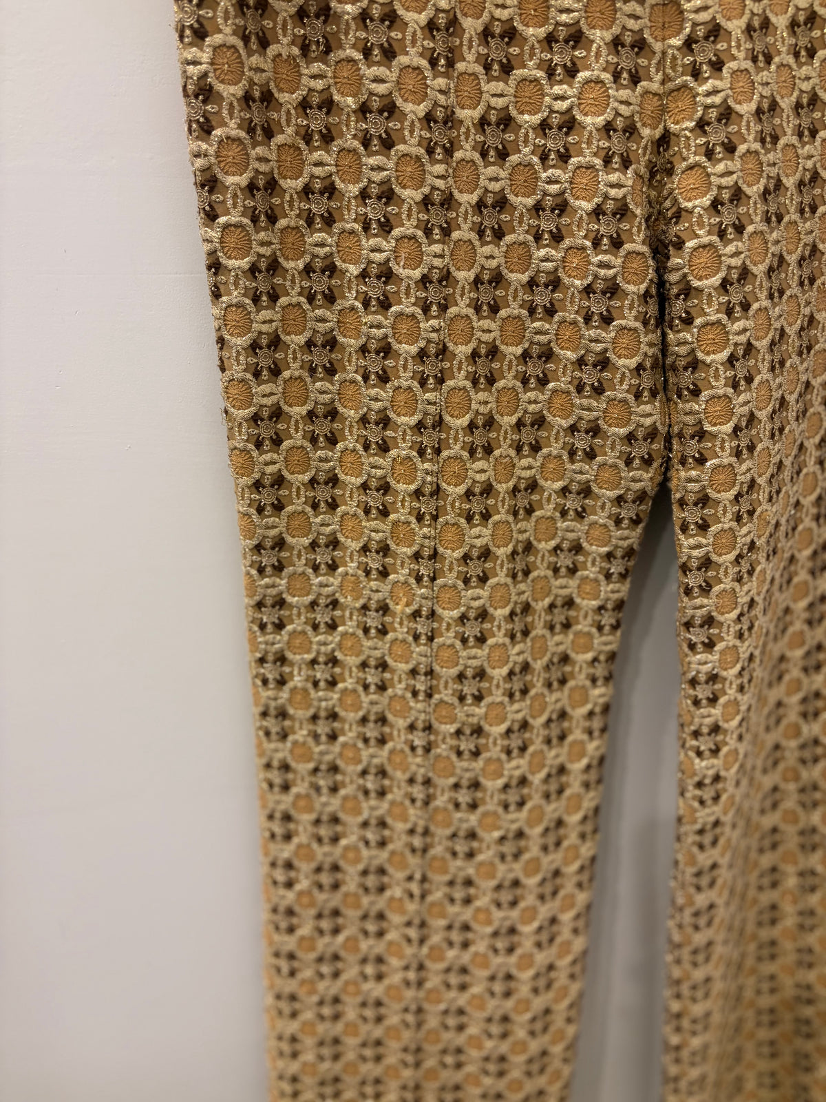44 Prada Gold Floral Embroidered Trousers with Belt