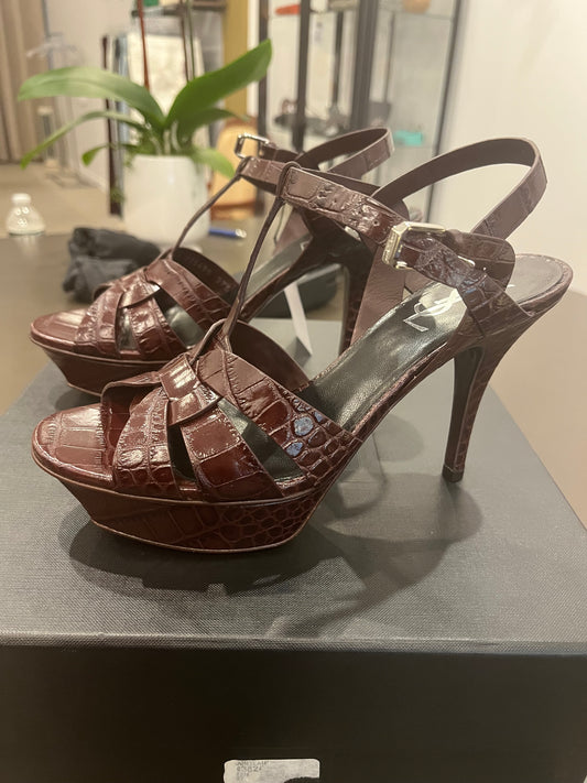 YSL Burgundy croc heels 7