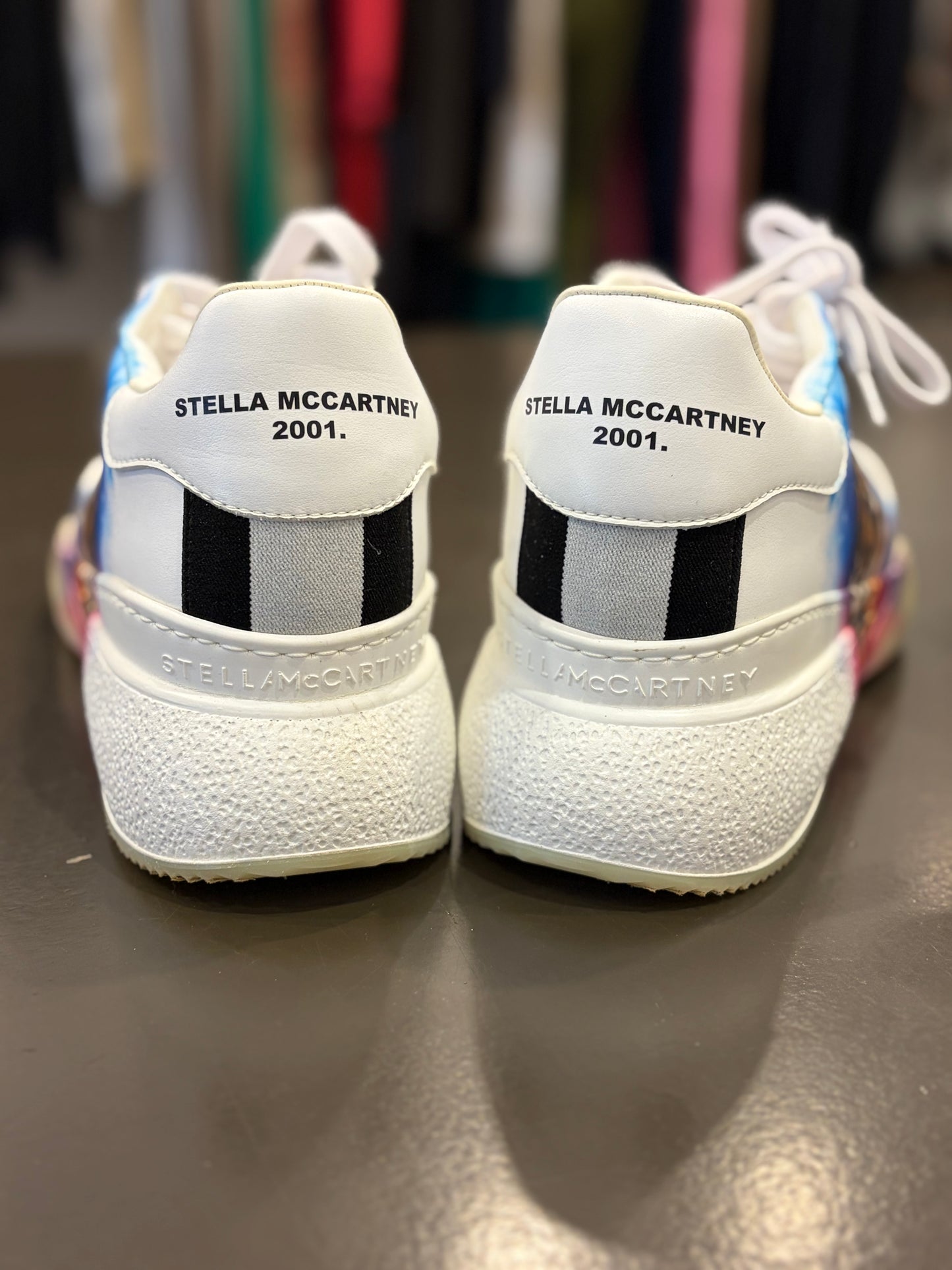 Stella McCartney White Platform Sneakers with Custom Tiger Artwork - Size 41