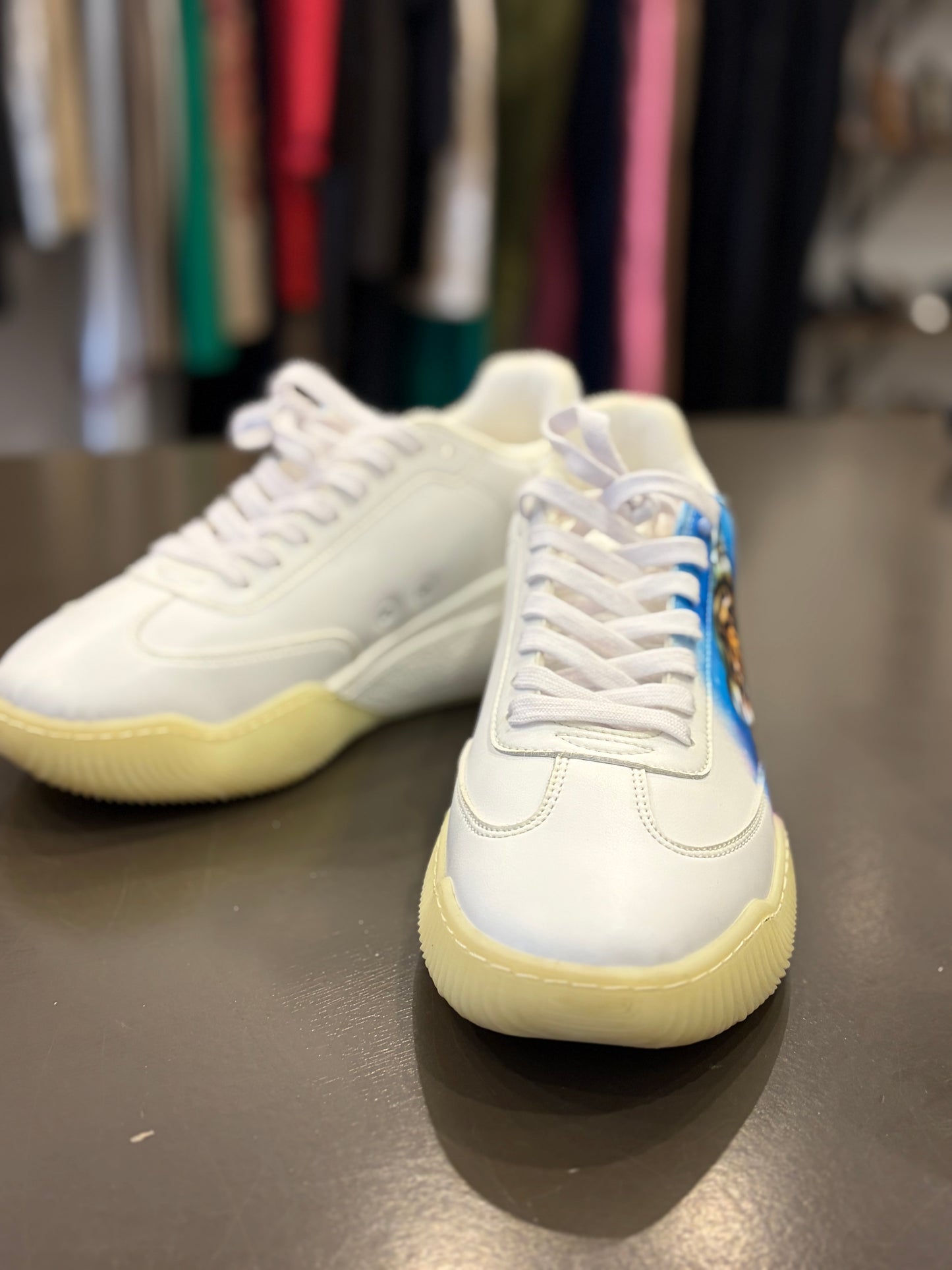 Stella McCartney White Platform Sneakers with Custom Tiger Artwork - Size 41