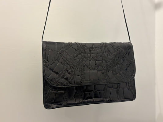 Carlos Falchi Black Embossed Leather Shoulder Bag