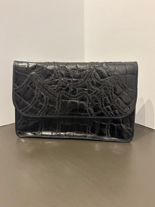 Carlos Falchi Black Embossed Leather Shoulder Bag