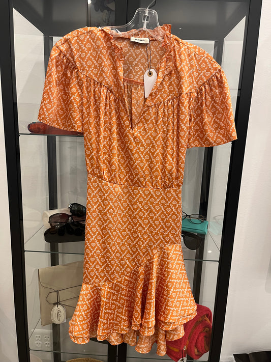 Sandro ruffle belted dress orange