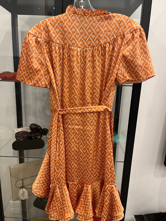 Sandro ruffle belted dress orange