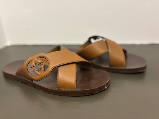 Gucci Leather Crossover Sandals – Tan Men's 9