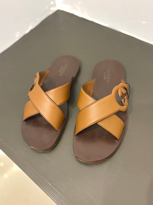 Gucci Leather Crossover Sandals – Tan Men's 9