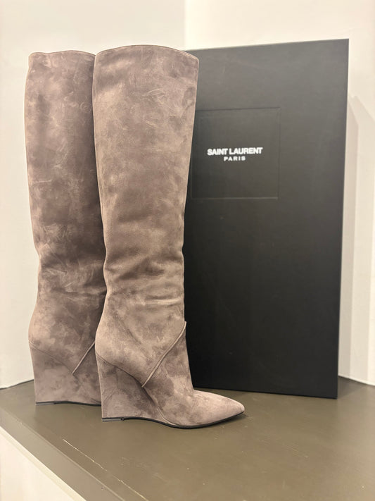 St. Laurent Tall gray wedge boot 36