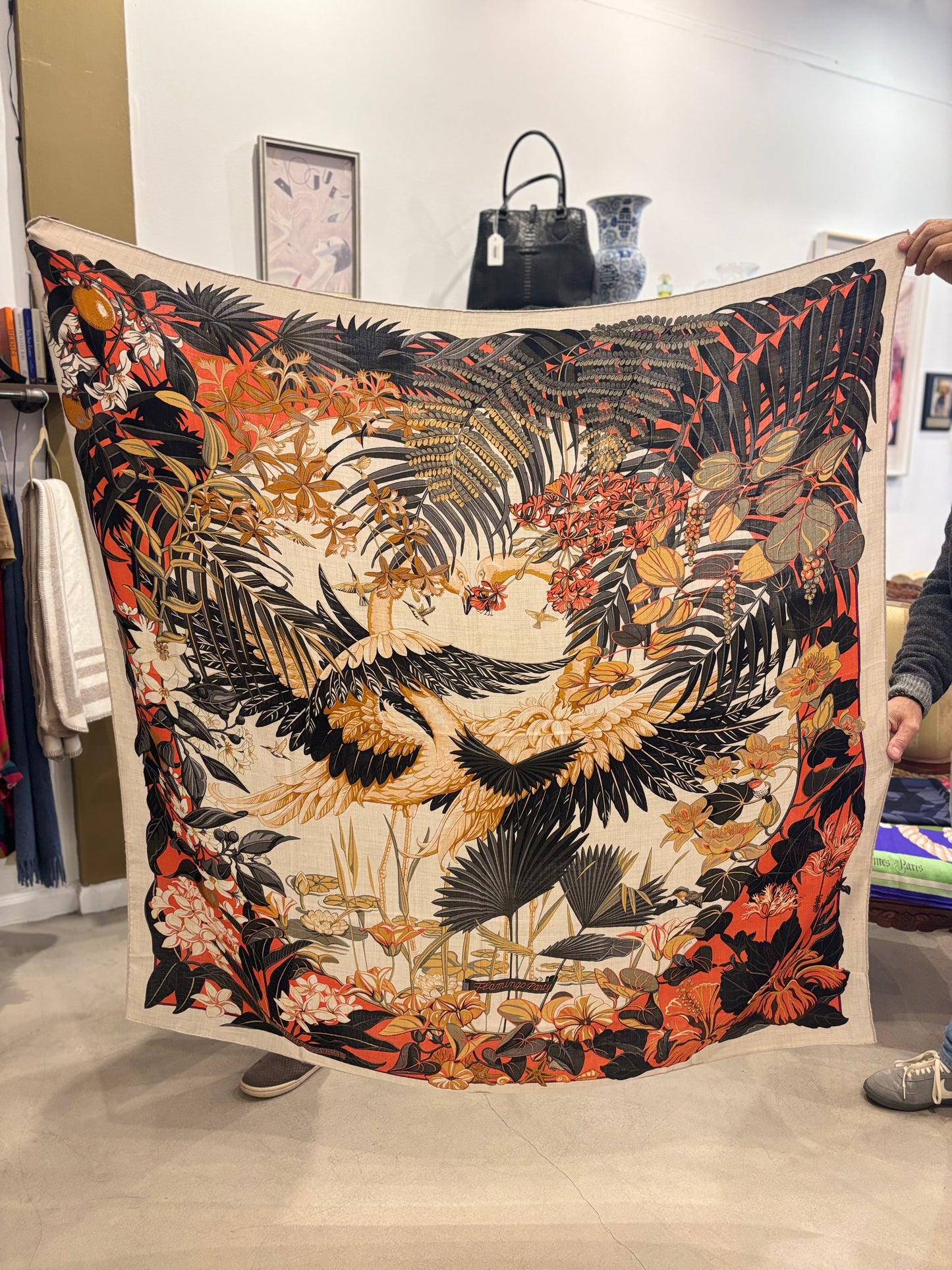 Hermès “Toutsy” Cashmere/Silk Shawl 140 – Beige / Gold / Black / Orange