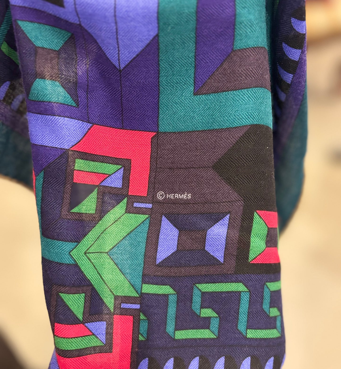 Hermès “Labyrinthine” Cashmere/Silk Shawl 140 – Multicolor Geometric