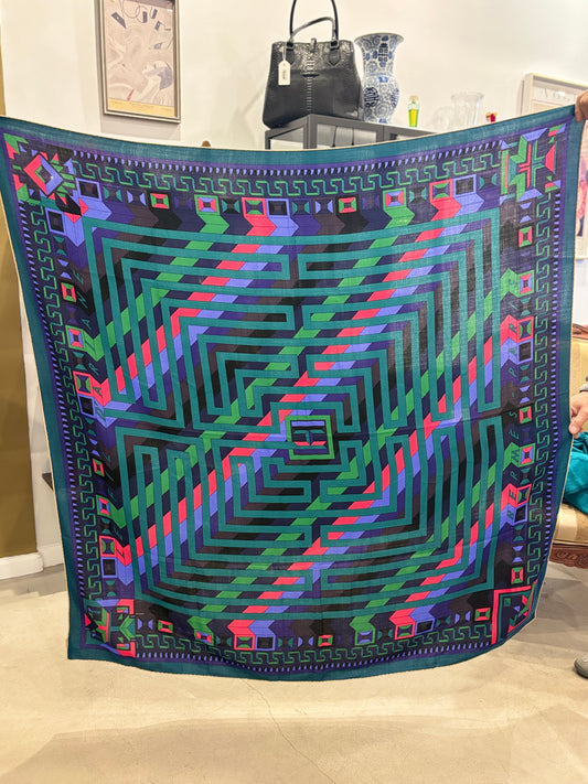 Hermès “Labyrinthine” Cashmere/Silk Shawl 140 – Multicolor Geometric
