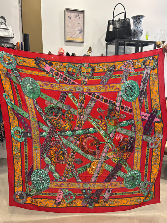 Hermès “Les Sangles de l’Orient” Cashmere/Silk Shawl 140 – Red Multicolor