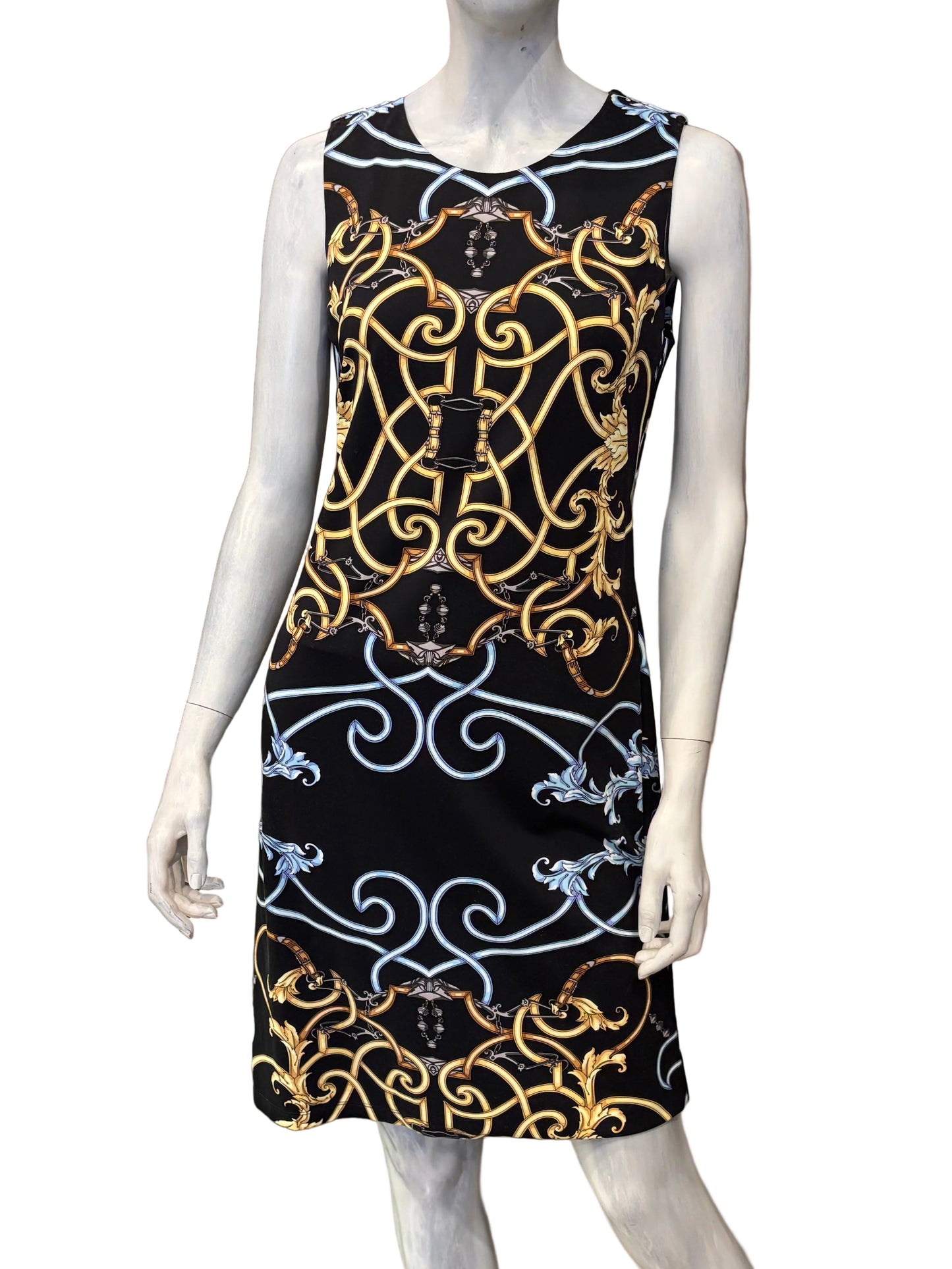 J.McLaughlin Black Gold Chain Print Sleeveless Shift Dress Size - Small