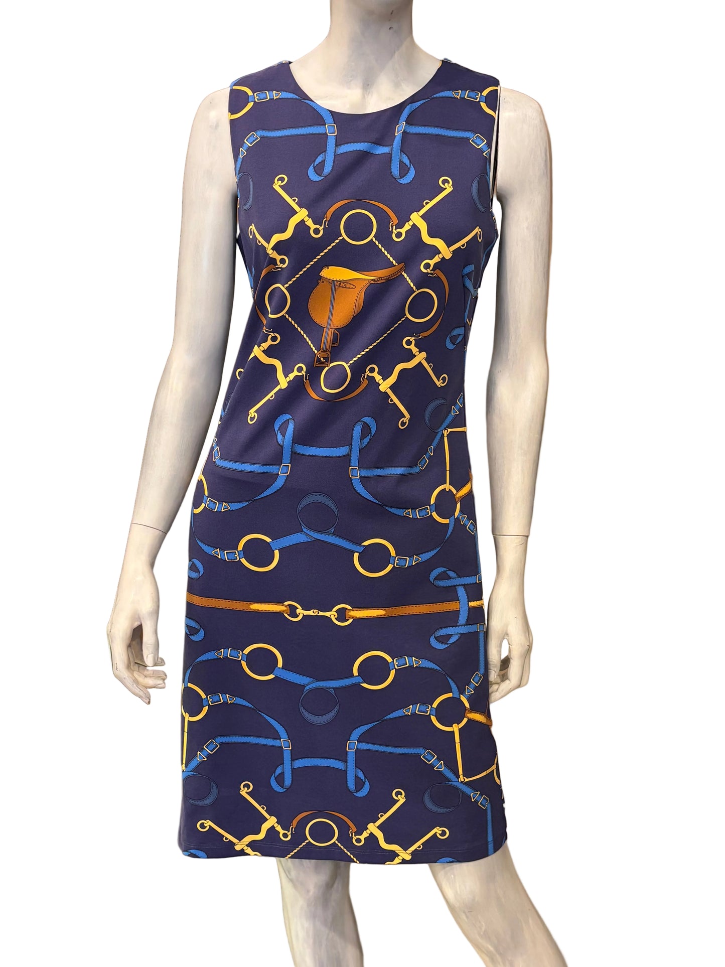 J.McLaughlin Navy Equestrian Print Sleeveless Dress - Size Small