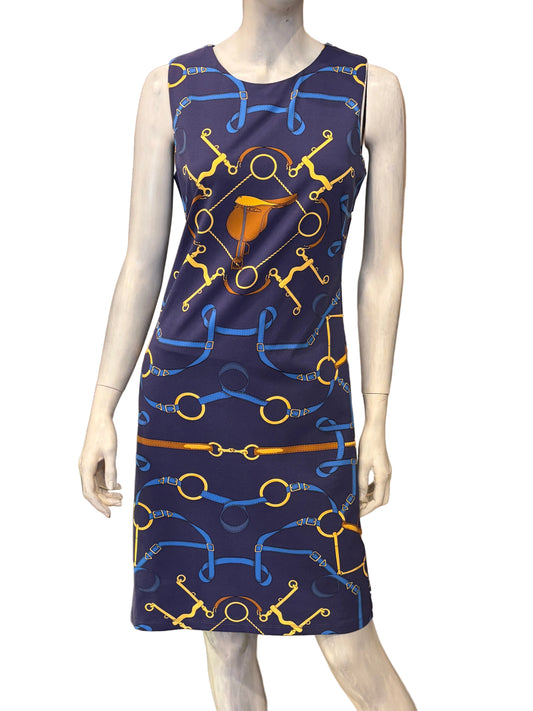 J.McLaughlin Navy Equestrian Print Sleeveless Dress - Size Small