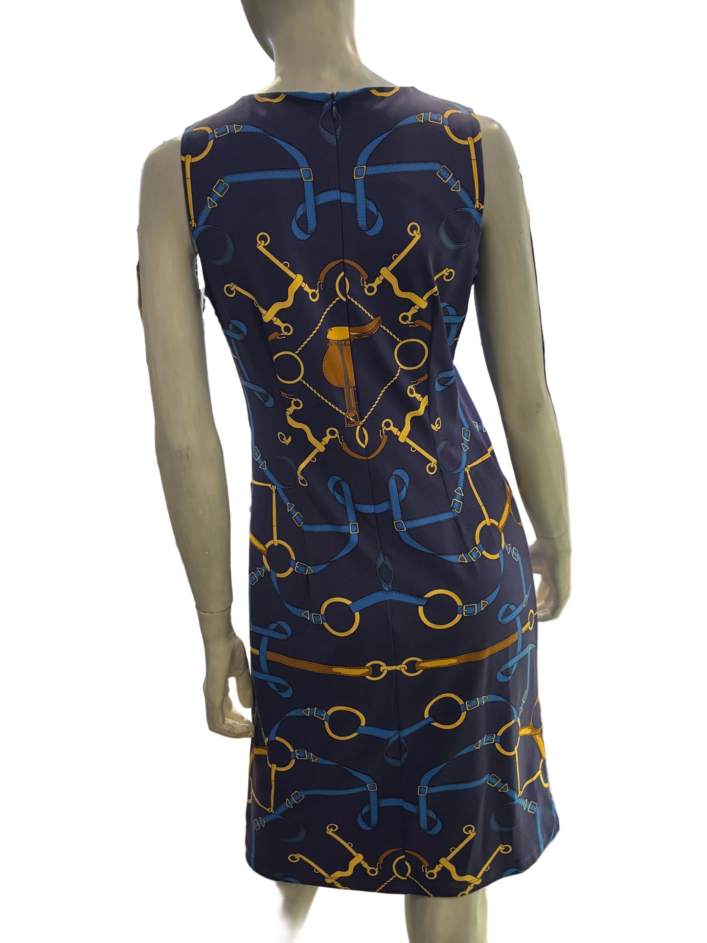 J.McLaughlin Navy Equestrian Print Sleeveless Dress - Size Small