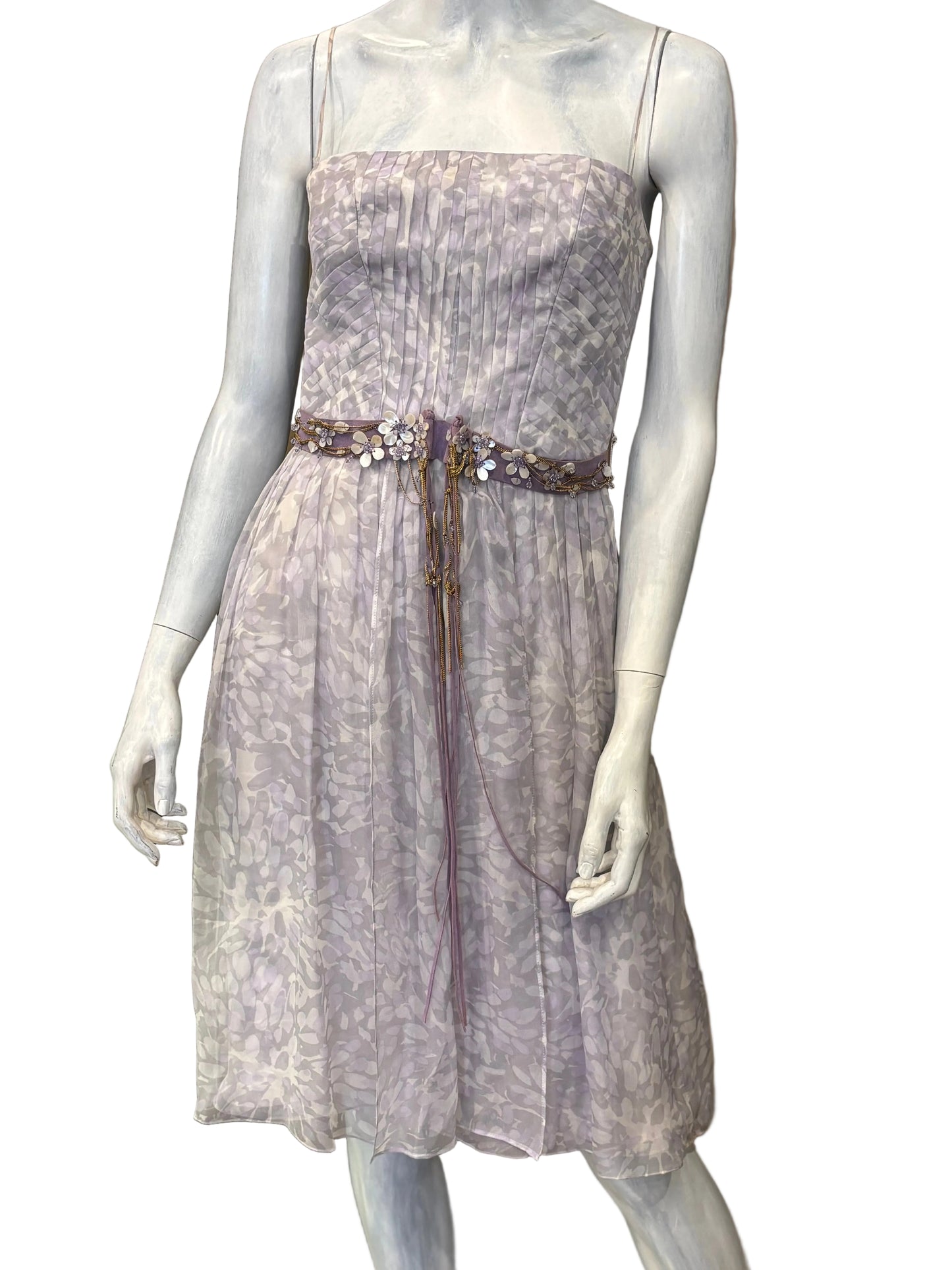 Luca Luca Mauve Silk Pleated Dress with Embellished Waist Size 42 (US 6)