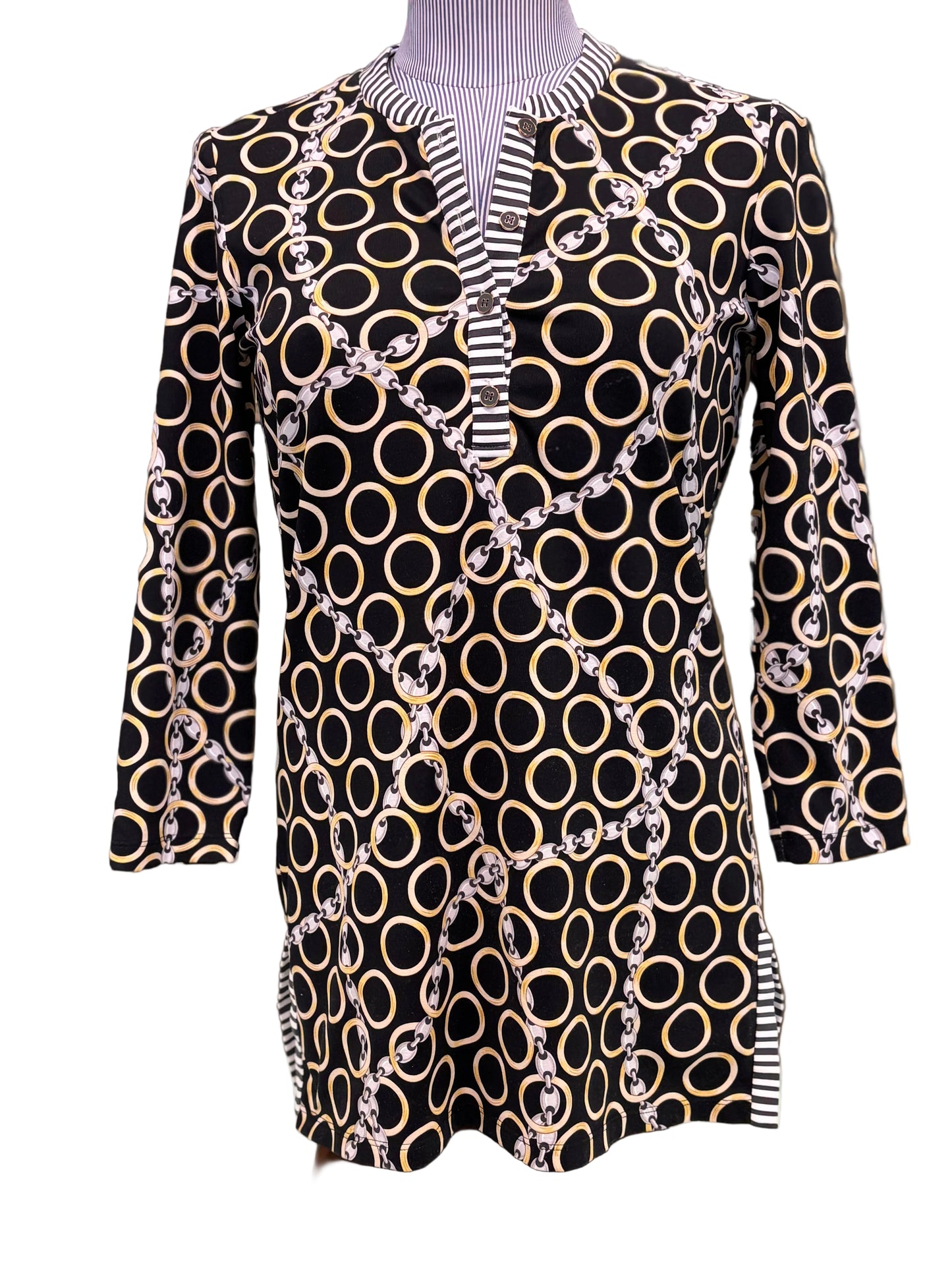 J.McLaughlin Black Gold Chain Print Tunic Top - Size XS