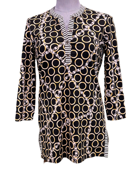 J.McLaughlin Black Gold Chain Print Tunic Top - Size XS