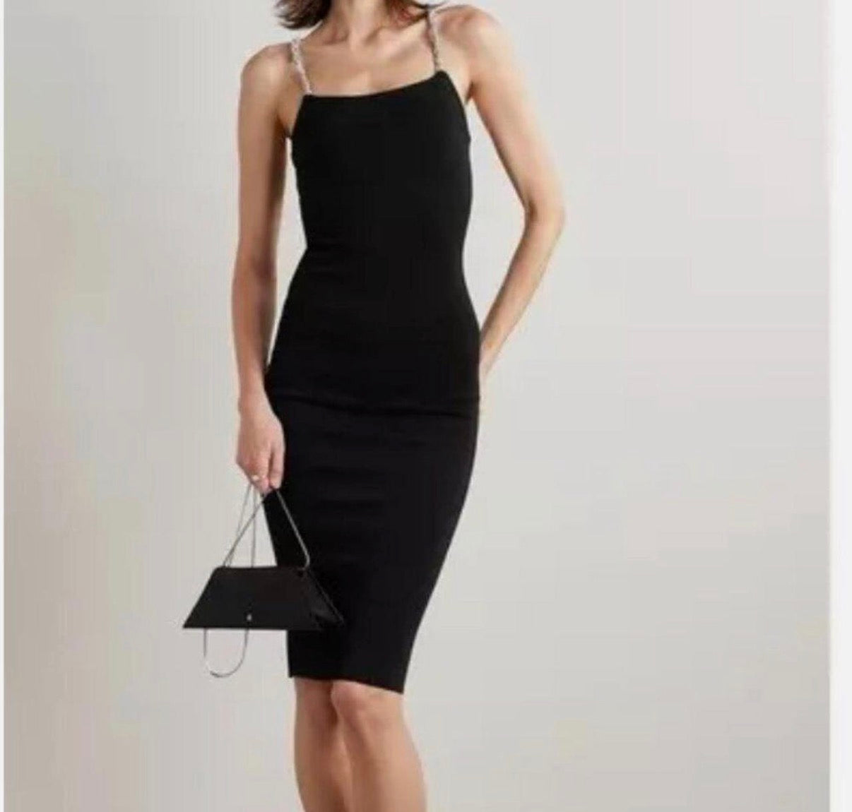 Camila Coelho Black Crystal Strap Knit Midi Dress NWT - Medium