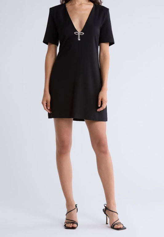 Hutch Black Midi Dress with Crystal Bow - Medium