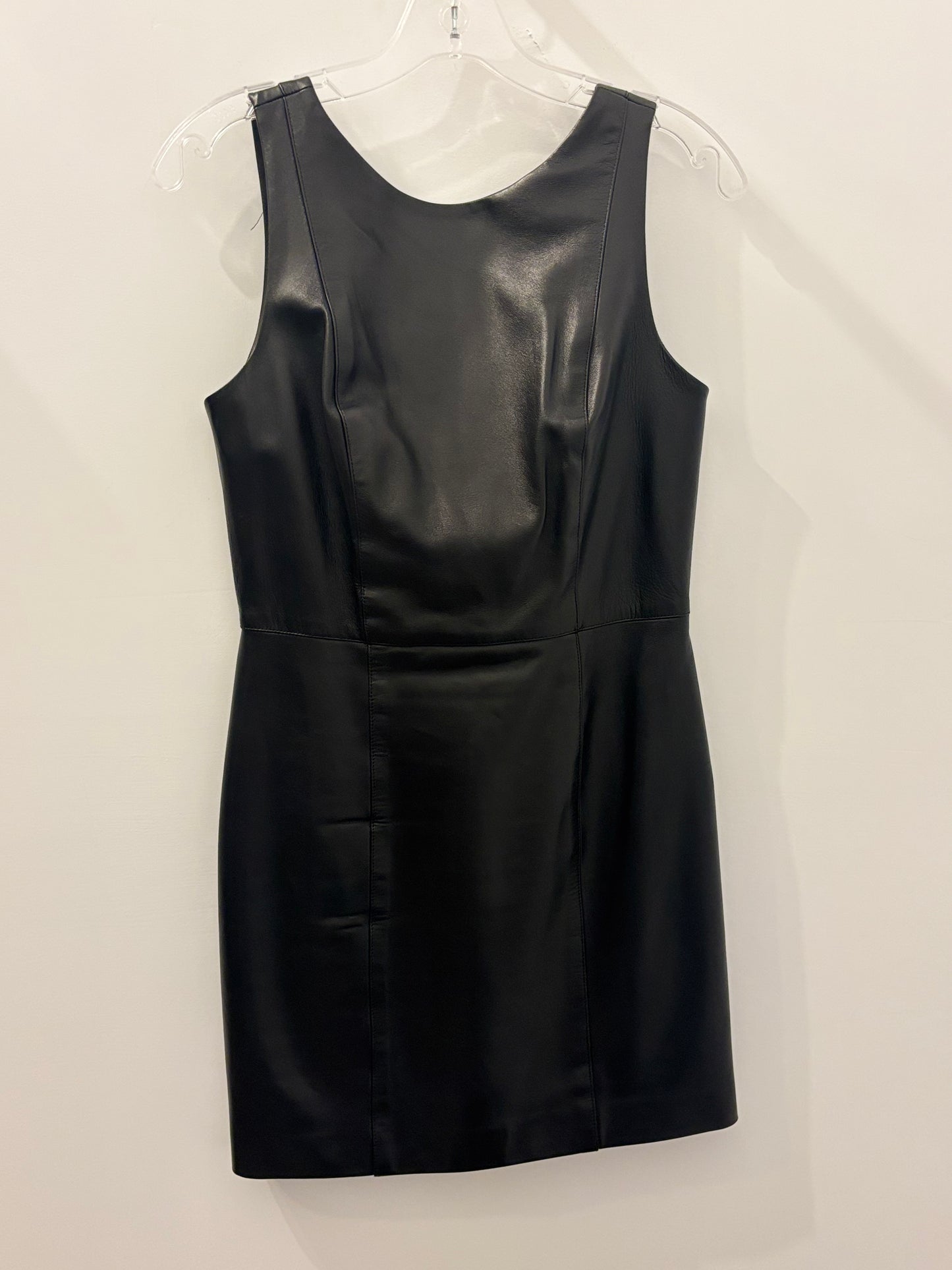 Alice + Olivia Black faux-wrap leather sheath dress 4