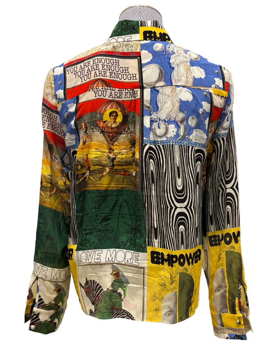 Alice + Olivia Patchwork Graphic Silk Blouse – Size Small