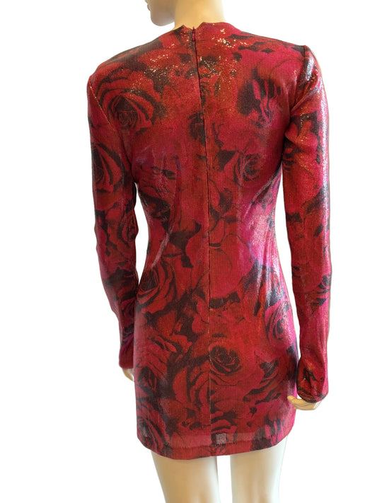 Amanda Uprichard Red Metallic Floral Mini Dress – Size S