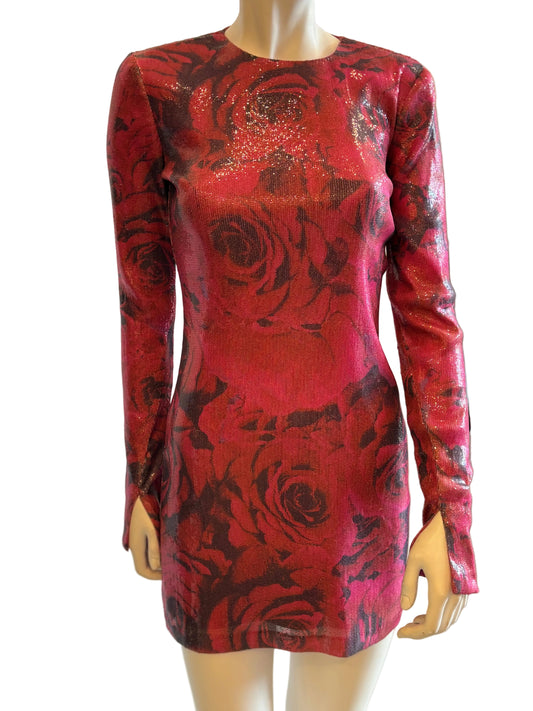Amanda Uprichard Red Metallic Floral Mini Dress – Size S