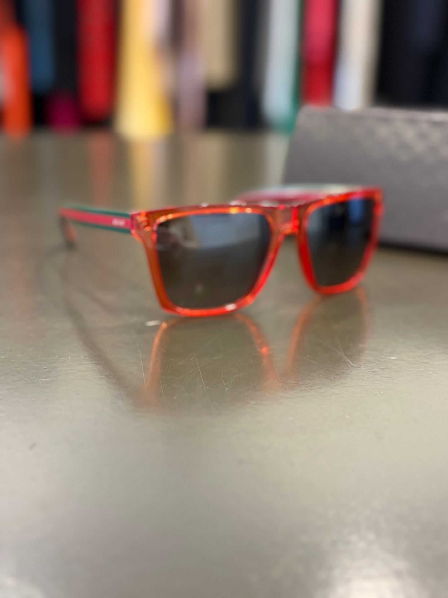 Gucci Red Transparent Web Strip Square Sunnglasses GG3535/S