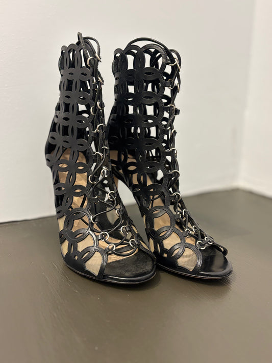 Gianvito Rossi Black Lazer cut Olympia sandal 35.5