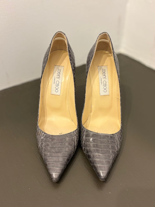 Jimmy Choo gray snakeskin leather pump 36