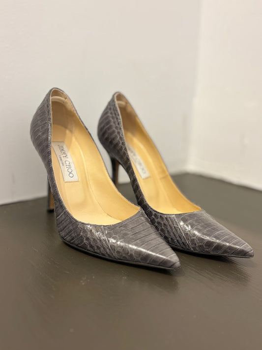 Jimmy Choo gray snakeskin leather pump 36
