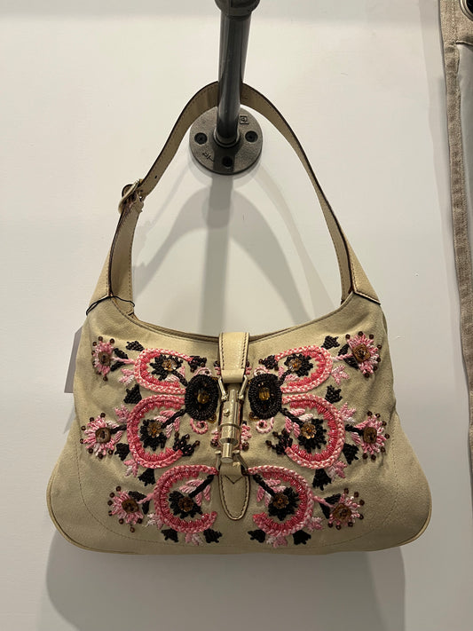 Gucci Embroidered Jackie O collection suede shoulder bag