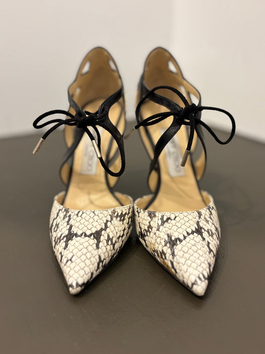Jimmy Choo snake skin pump with tie 35.5