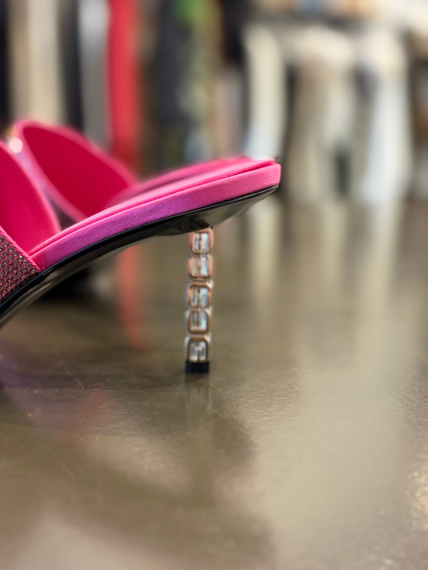 Givenchy Crystal-Embellished Pink Satin Mule Heels with Sculptural Rhinestone Heel 40
