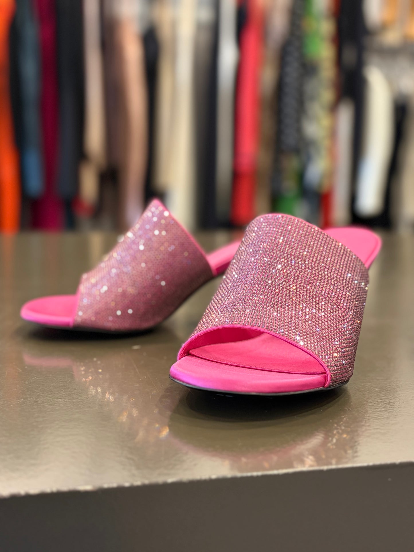 Givenchy Crystal-Embellished Pink Satin Mule Heels with Sculptural Rhinestone Heel 40