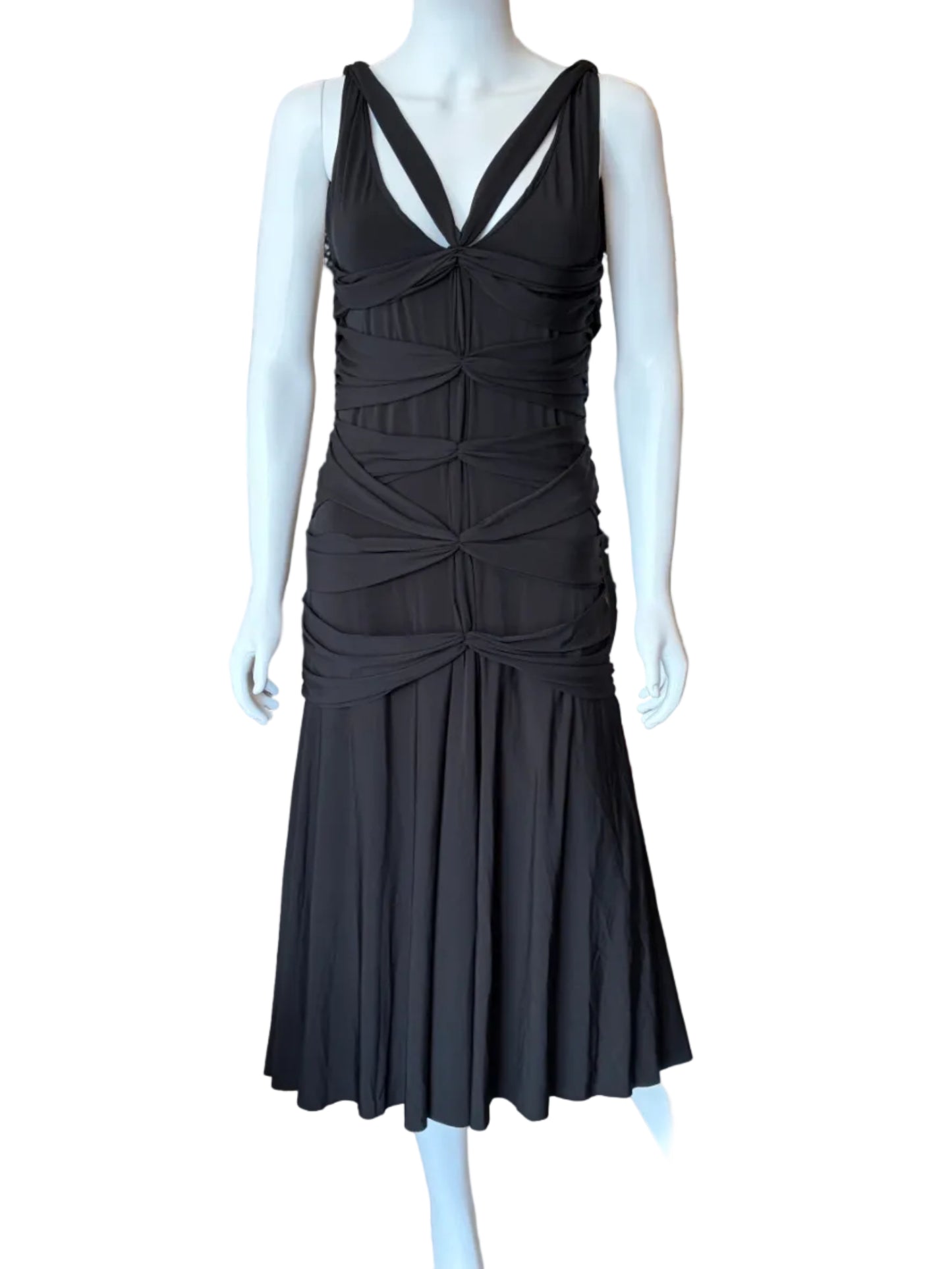 Vera Wang Black Ruched Cocktail Dress - Medium