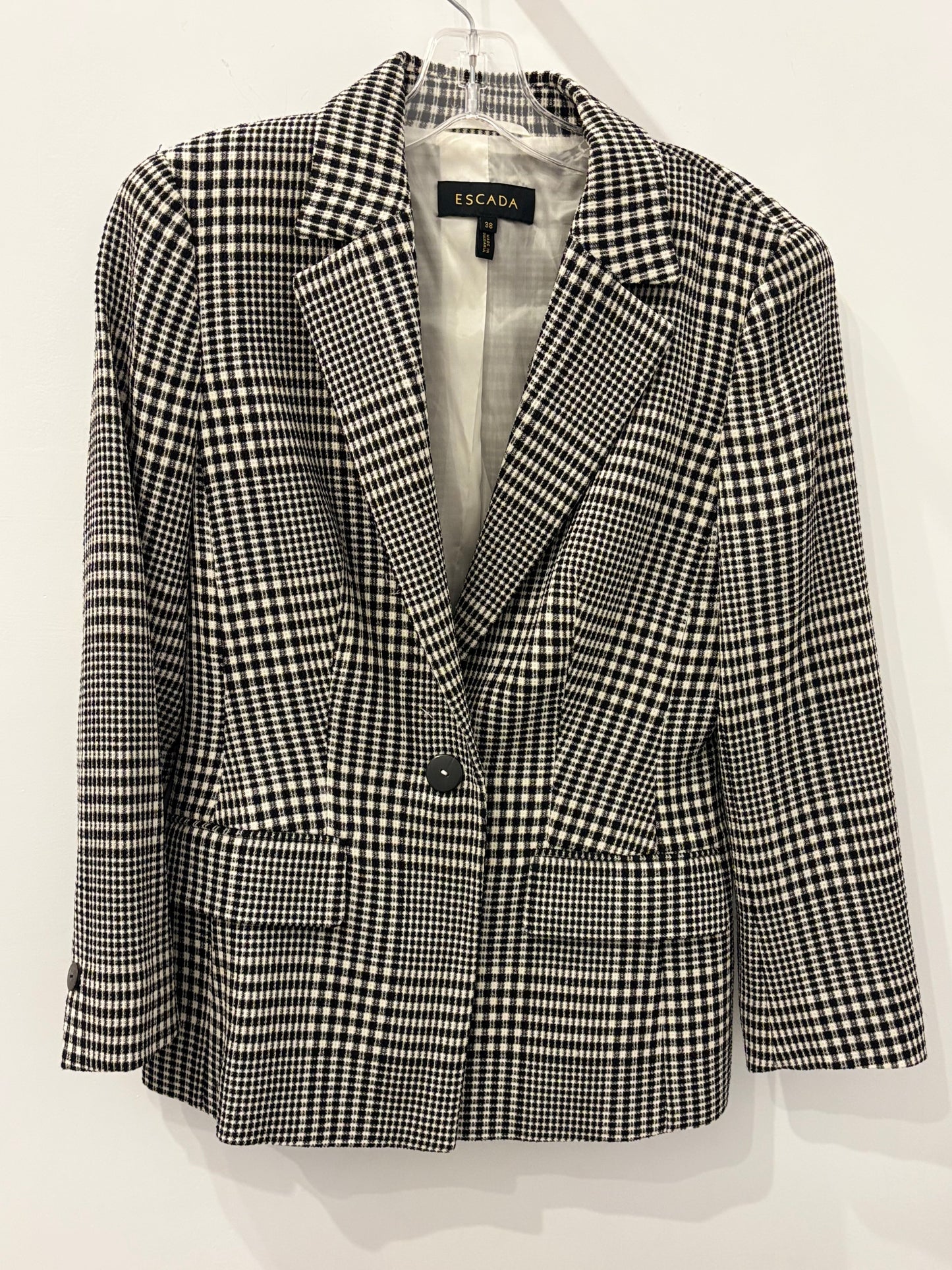Escada black and white check tailored blazer 38