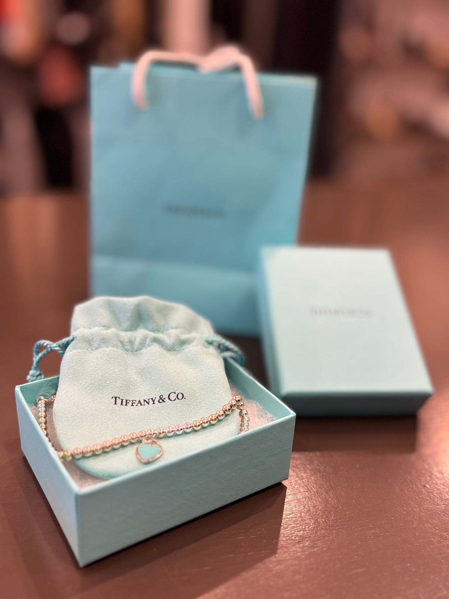 Tiffany & Co. Sterling Silver Bead Bracelet with Heart Charm