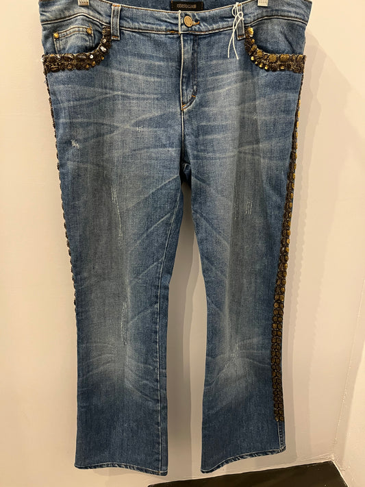 Roberto Cavalli Couture Gold Sequin embellishes jeans 48