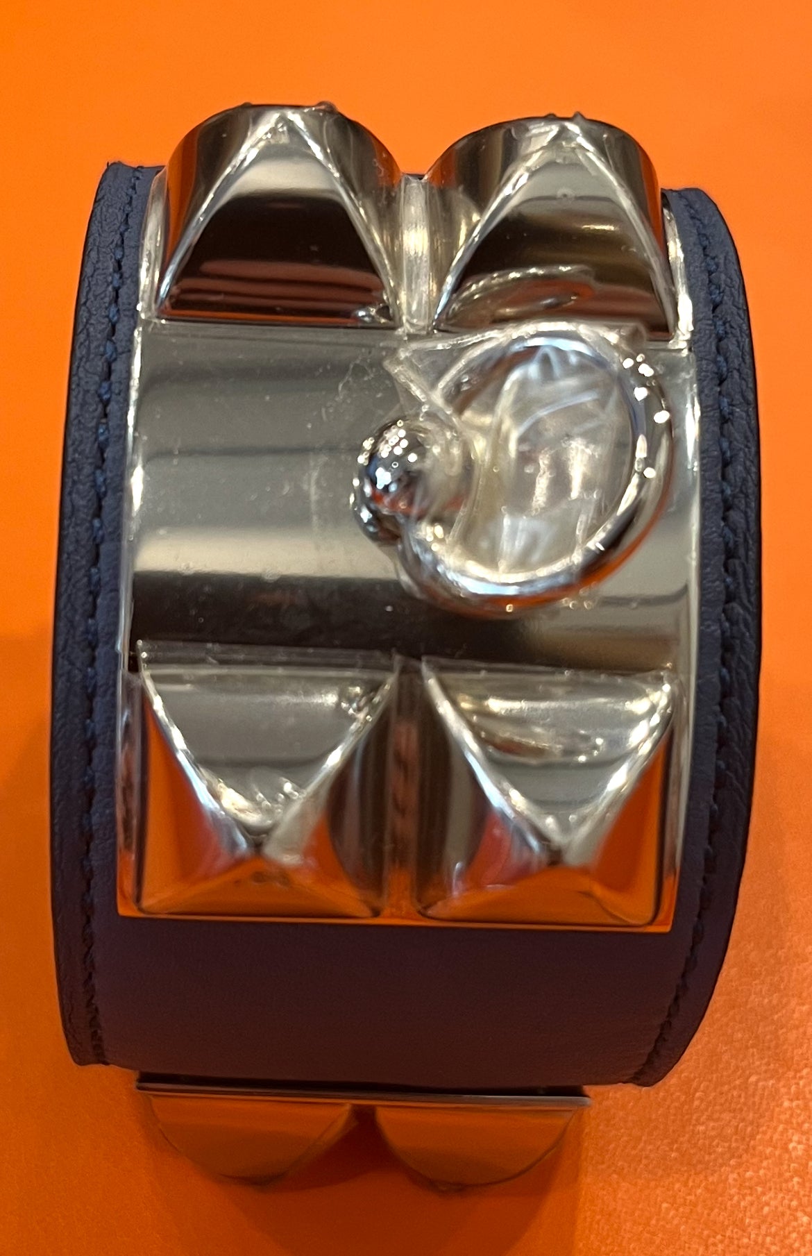 Hermes Cuir Collier Chien Bracelet Blue SMALL