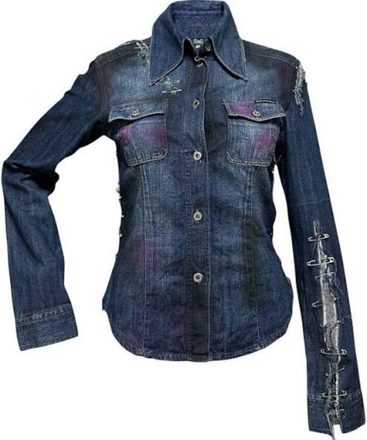 D&G Safety Pin Painted Denim Shirt XS