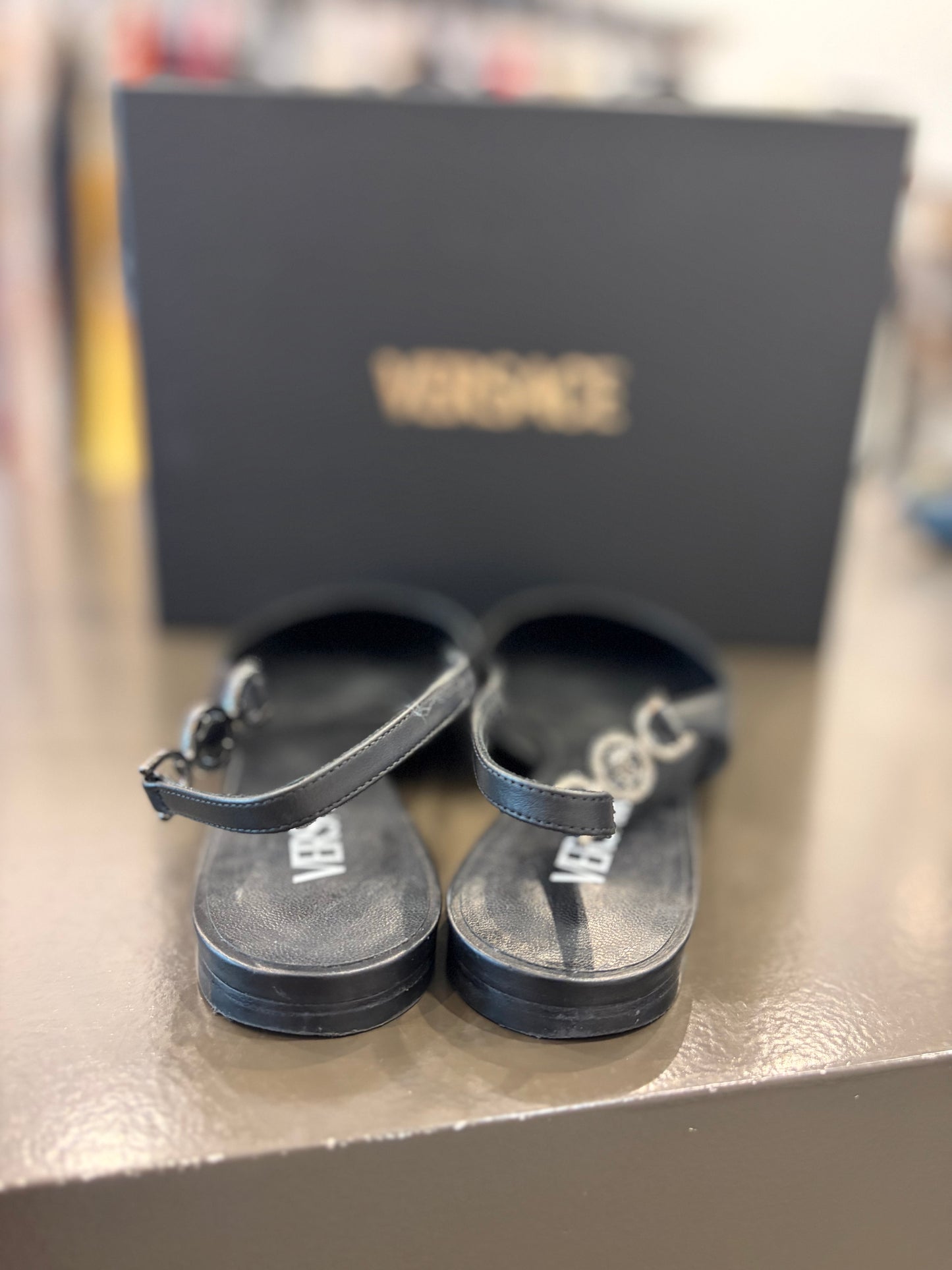 Versace Medusa Slingback Leather Flats - Black - Size 39