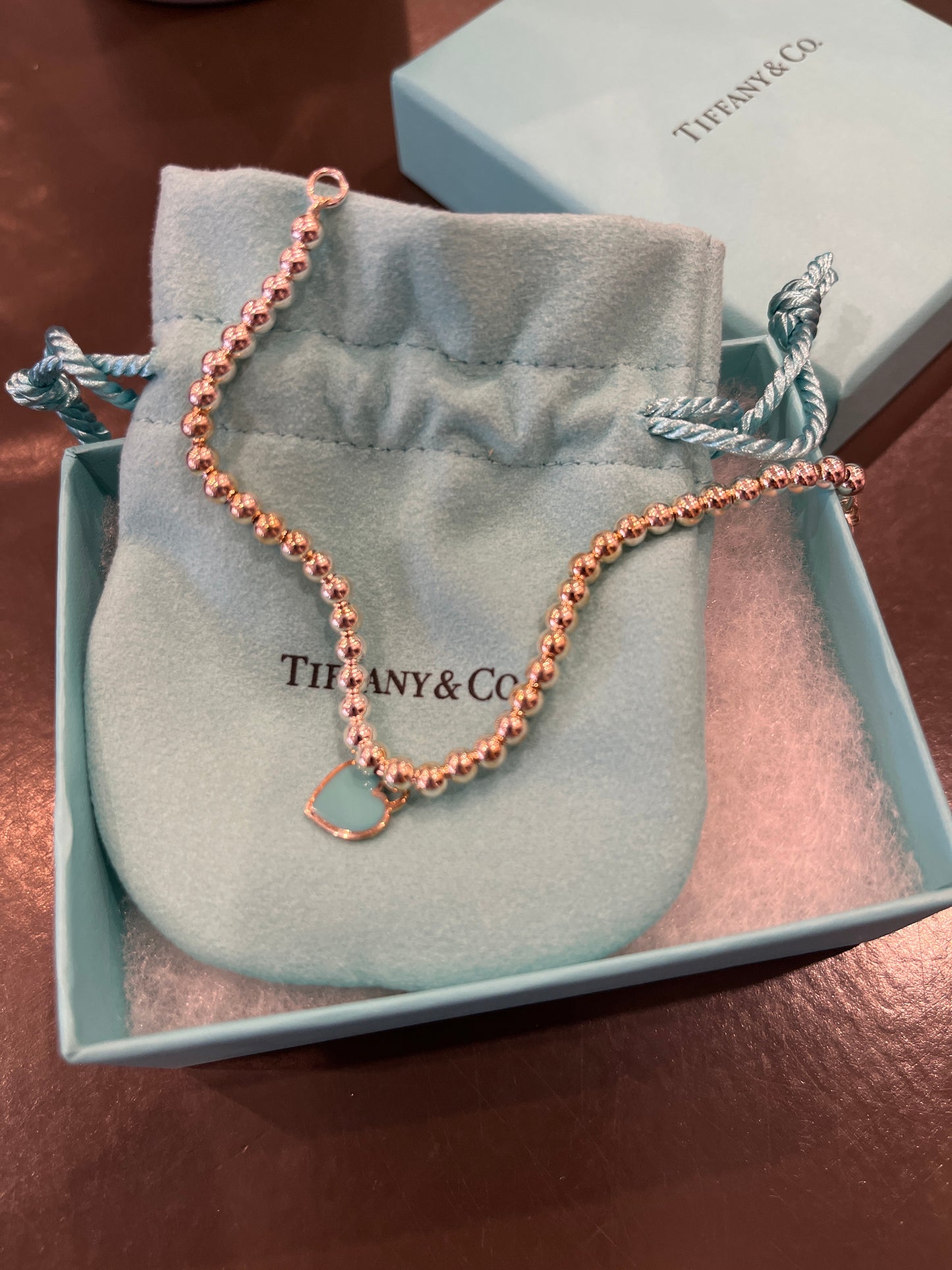 Tiffany & Co. Sterling Silver Bead Bracelet with Heart Charm