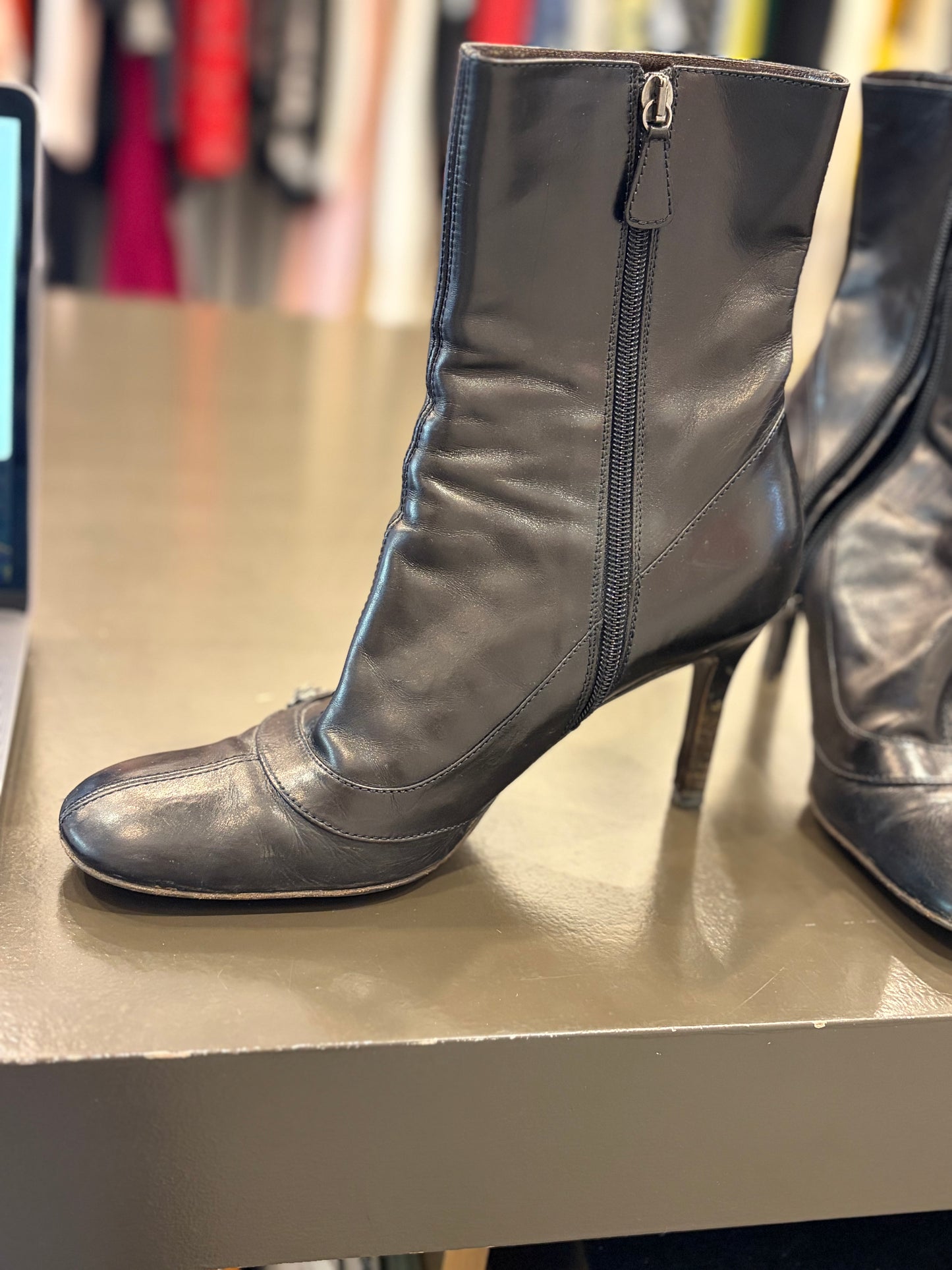 Chanel Black Leather Camellia Ankle Boot VINTAGE - 40