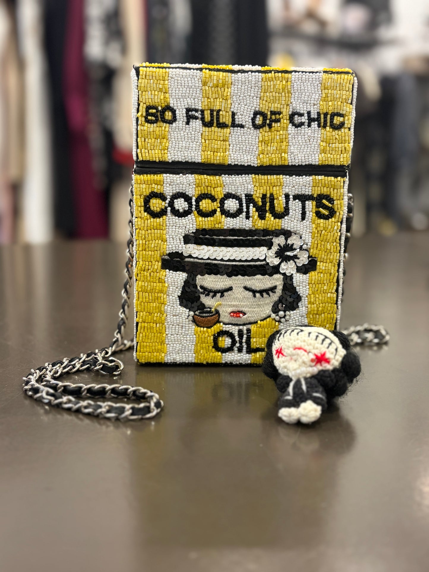 Hous of Maumua Coconuts Beaded Cigarette Bag with Crochet Doll Charm