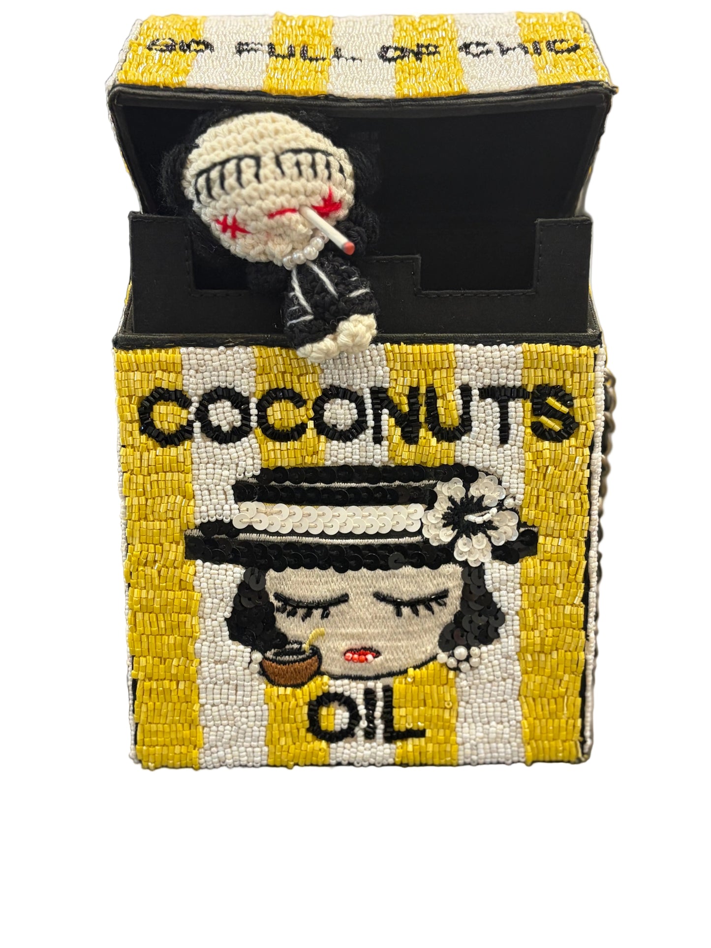 Hous of Maumua Coconuts Beaded Cigarette Bag with Crochet Doll Charm