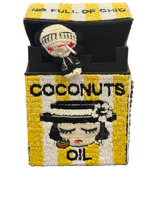 Hous of Maumua Coconuts Beaded Cigarette Bag with Crochet Doll Charm