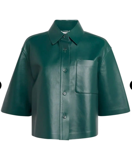 Max Mara Arcella Dark Green Nappa Leather Shirt Jacket - 6